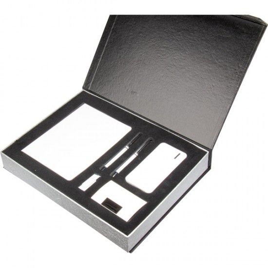 Özel tasarım VIP promosyon hediyelik set – Defter, powerbank, roller ve tükenmez kalem, kartvizitlik, USB bellek içerir.