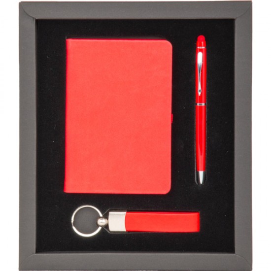 Kırmızı VIP Promosyon hediye Seti – Metal Kalem, Defter, Anahtarlık Özel kutulu kırmızı VIP promosyon hediyelik set – Metal kalem, defter ve anahtarlık içerir.