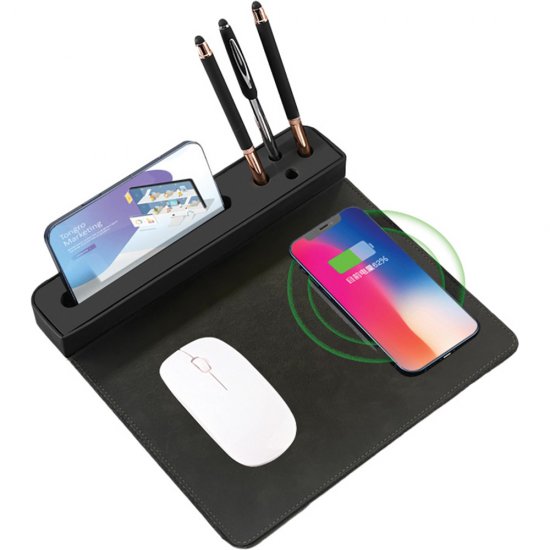 SA-7363 Wireless Şarjlı Çok Bölmeli Mousepad wireless şarjlı mousepad, kalem bölmeli mouse pad, telefon koyma yerli mousepad, promosyon mouse pad, kablosuz şarjlı masaüstü ürün